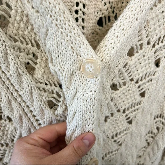 ✨ Boho Crochet Open Knit Cream Cardigan Sz 2X | 100% Cotton - Picture 5 of 8